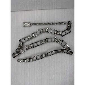 Fossil Silver Tone Chain & Leather Belt Women's Adjustable Logo Tag Y2K